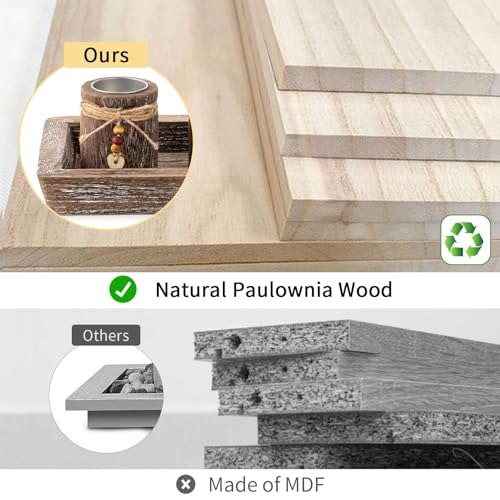 Romadedi Farmhouse Coffee Table Decor Candle Holder - Romadedi Boho Wooden Tray with 4 Tealight Candles Holders for Tables Centerpiece Home Decorations Living Room Fireplace Kitchen - Image 5