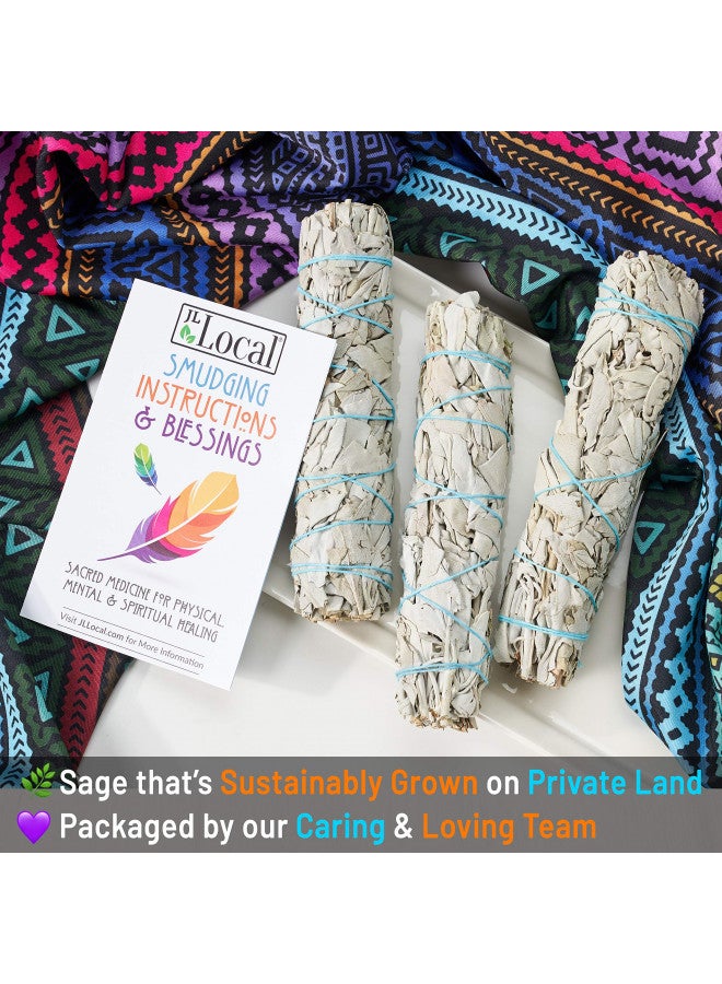 6" 3 Pack White Sage Smudge Sticks | 6-Inch Large Wanderlust Smudging Wand Incense Stick For Cleansing, Purifying, Healing, Meditation, Yoga, Blessing New Home (3 Pack)