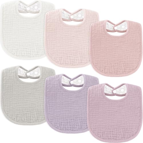 Susurration Muslin Baby Bibs 6 Pack Bandana Drool Bibs,Soft Square Adjustable Baby Drooling Bibs for Unisex Girls & Boys (Pink) - Image 1