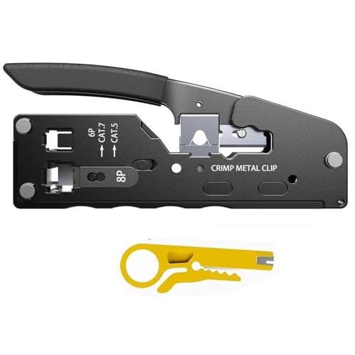 XIKKART Pass Through Cat7 / Cat5 Crimping Tool Kit With Cable Stripper and Cutter for Network RJ45 Ethernet LAN Cable Compatible With Connectors (Cat7 Black) - Image 1