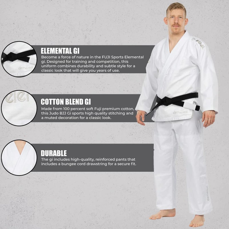FUJI Elemental Brazilian Jiu Jitsu Gi, BJJ Uniform with Pearl Weave Jacket, made from Cotton Blend White, Size A1 - Image 5