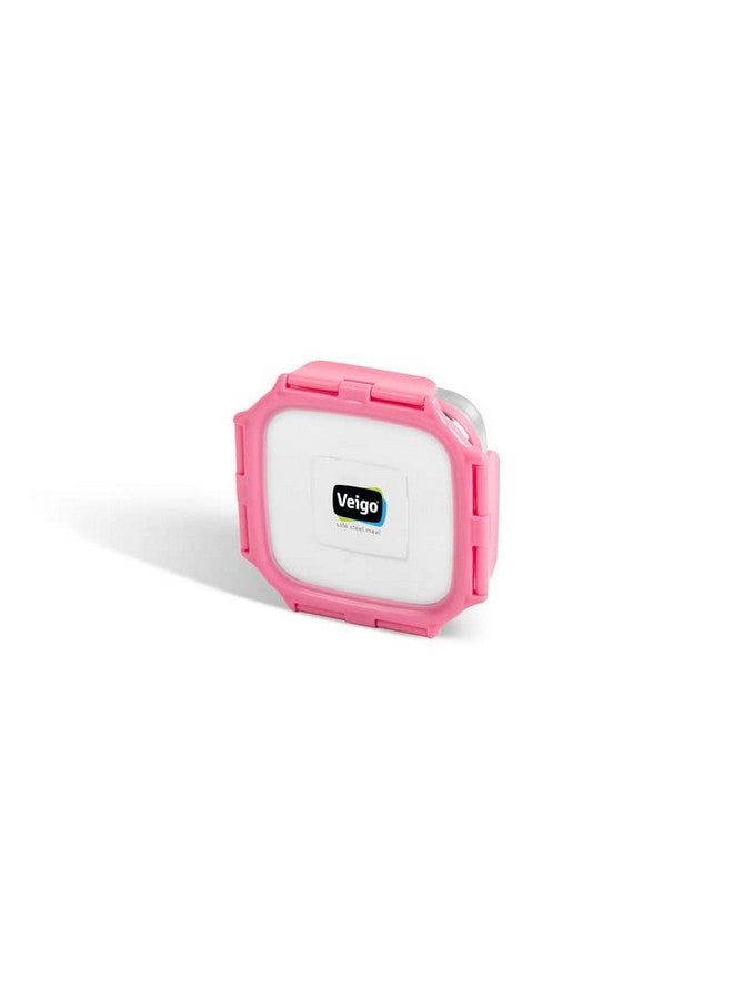 Veigo Veigo Original Stainless Steel Medium Snack Box (330 ml)| Airtight & Leakproof| Freezer & Dishwasher Safe| Snacks Box for School|Silicone Ring & Polymer Frame| Safe Lid Lock| Pink  - Image 1