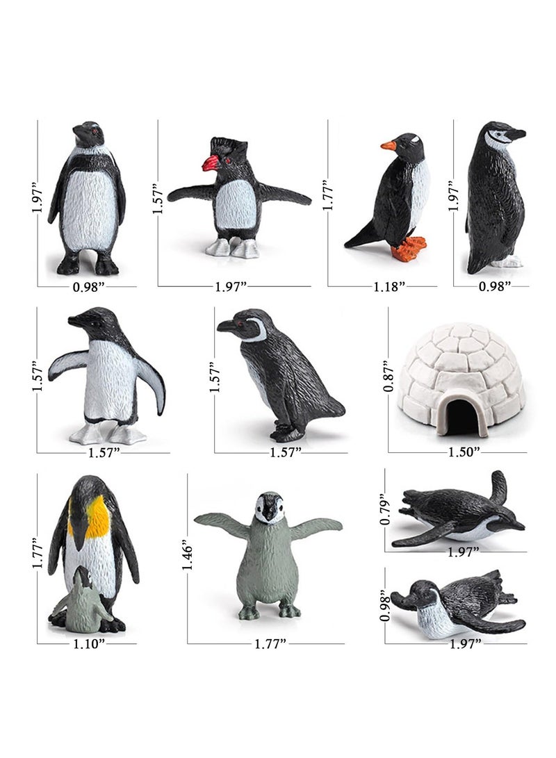 RAHAYM 11PCS Penguin Toys, Plastic Arctic Animal Penguin Figures for Kids, Realistic Polar Animals Figurines Set with Igloo Model, Cake Topper Winter Miniature Toys Decoration - Image 2