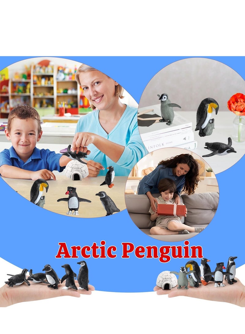 RAHAYM 11PCS Penguin Toys, Plastic Arctic Animal Penguin Figures for Kids, Realistic Polar Animals Figurines Set with Igloo Model, Cake Topper Winter Miniature Toys Decoration - Image 4