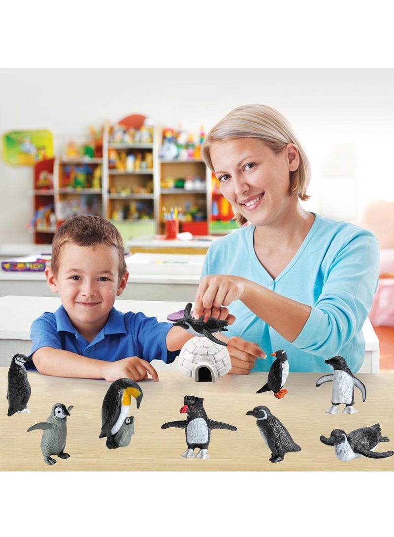 RAHAYM 11PCS Penguin Toys, Plastic Arctic Animal Penguin Figures for Kids, Realistic Polar Animals Figurines Set with Igloo Model, Cake Topper Winter Miniature Toys Decoration - Image 5