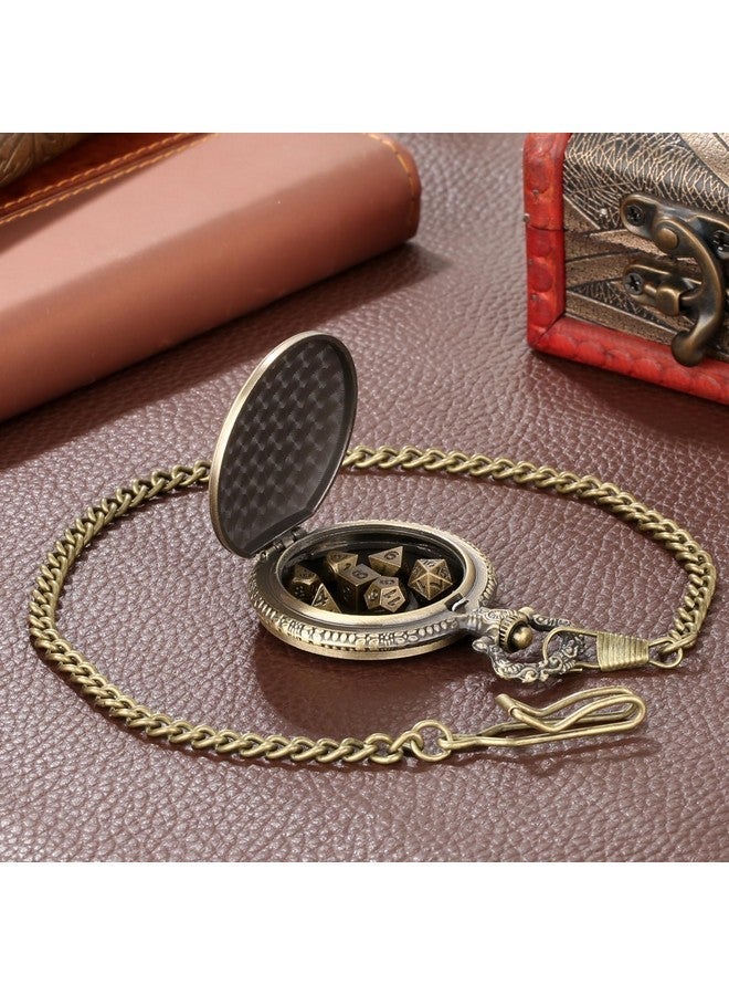 Keller & Weber Mini DND Dice Set with Steampunk Dragon Head Totem Pocket Watch Case, Tiny 7PCS Polyhedral Metal D&D Dice, DND Gifts with Gift Box, Role Playing Game Board Game Accessories Dice, Bronze - Image 5