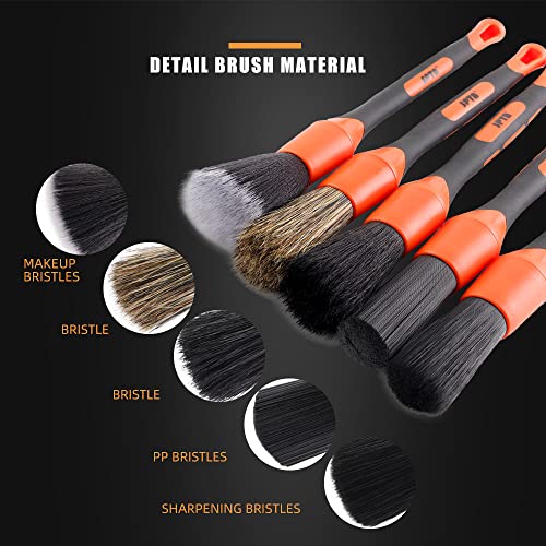 SPTA Car Detailing Brush Set, 5 Pack Soft Boar Hair Auto Detail Brush Kit with Elbow for Automotive Elegant Surface Interior Exterior Dashboard Emblems Panels Engine Bay Wheels Air Vent Seat Leather - Image 5