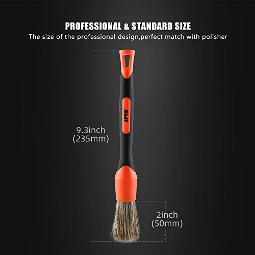 SPTA Car Detailing Brush Set, 5 Pack Soft Boar Hair Auto Detail Brush Kit with Elbow for Automotive Elegant Surface Interior Exterior Dashboard Emblems Panels Engine Bay Wheels Air Vent Seat Leather - Image 3