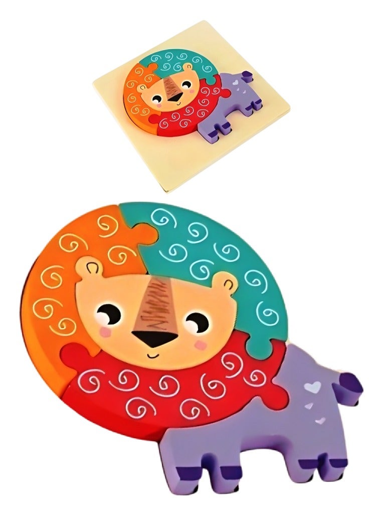 Wooden 3D Jigsaw Puzzle Lion Small Shape for Toddlers, Teacher Parents Early Learning Support Tools, Attractive Colors and Patterns, Montessori Motor and Sensory Skills Develop Toys, Ideal Gift - Image 1