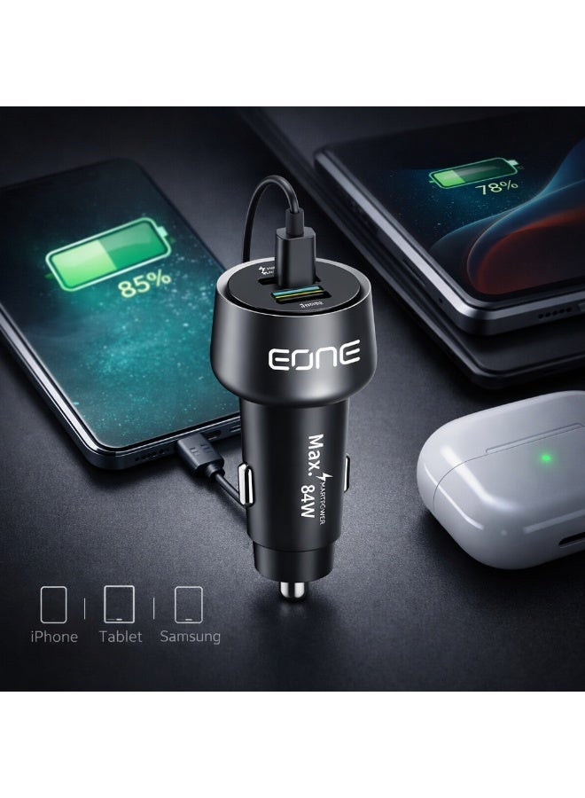 EONE 84W Car Charger Dual Port USB-C PD 30W & USB-A QC3.0, Fast Charging Car Adapter for iPhone, Samsung, Tablet & Devices, High Power Car Charger – Black - Image 3