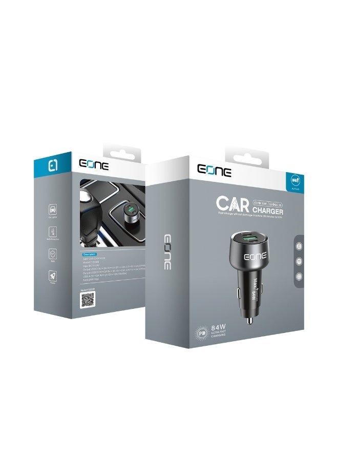 EONE 84W Car Charger Dual Port USB-C PD 30W & USB-A QC3.0, Fast Charging Car Adapter for iPhone, Samsung, Tablet & Devices, High Power Car Charger – Black - Image 2
