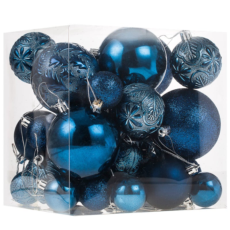 Senjie زينة عيد الميلاد الزرقاء الليلية من سنجي 32 قطعة مجموعة تقليدية من مادة بلاستيكية مناسبة لعيد الميلاد وحفلات الزفاف