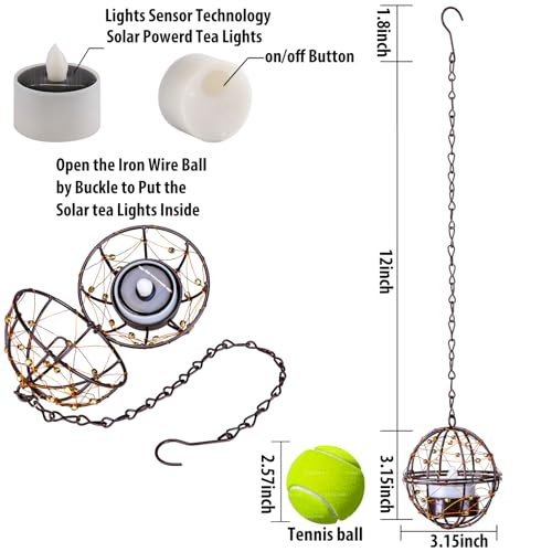 TWINKVILLA Outdoor Solar Hanging Lanterns Waterproof, Globe Hanging Candle Holder with Flickering Solar Powered Tea Lights, Chargeable Chandelier Light for Backyard Patio Garden Fence Tree Decoration-4Pack - Image 4