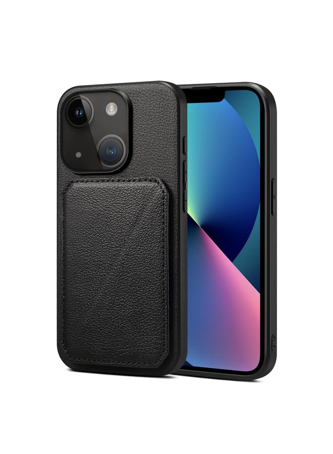 زبون جراب خلفي لهاتف iPhone 13 مصنوع من جلد العجل الصناعي مع حامل - Image 1