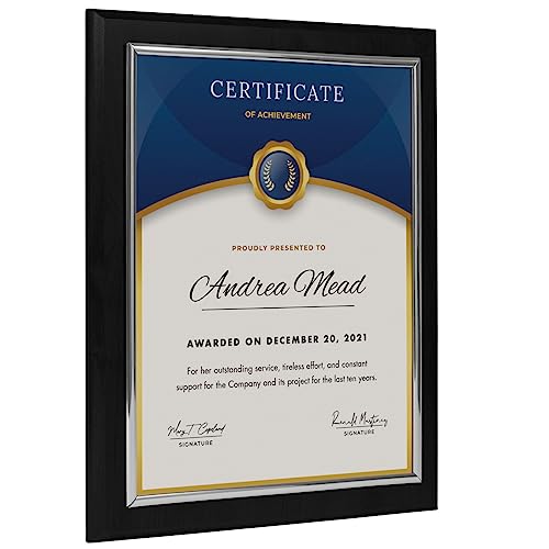 PlaqueMaker 10.5 x 13" Certificate Display Plaque - Offered in Coated Black Wood with an 8.5 x 11" Silver Frame - Slide in Your Diploma, Award Certificate, Award of Achievement, Class Photo, and More - Image 1