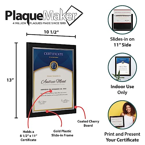 PlaqueMaker 10.5 x 13" Certificate Display Plaque - Offered in Coated Black Wood with an 8.5 x 11" Silver Frame - Slide in Your Diploma, Award Certificate, Award of Achievement, Class Photo, and More - Image 4