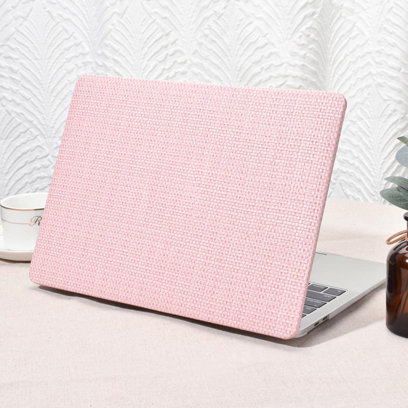 Seorsok Compatible with MacBook Air 13 Inch Case 2022-2018 Release A1932 A2179 M1 A2337,Elegant Leather Plastic Hard Shell Case Transparent Keyboard Cover,Pink Woven Fabric No Logo Cutout Design - Image 1