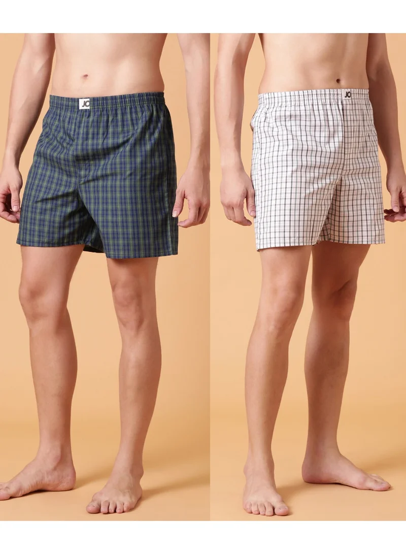 Joven Men Checked Pure Cotton Boxers Pack of 2