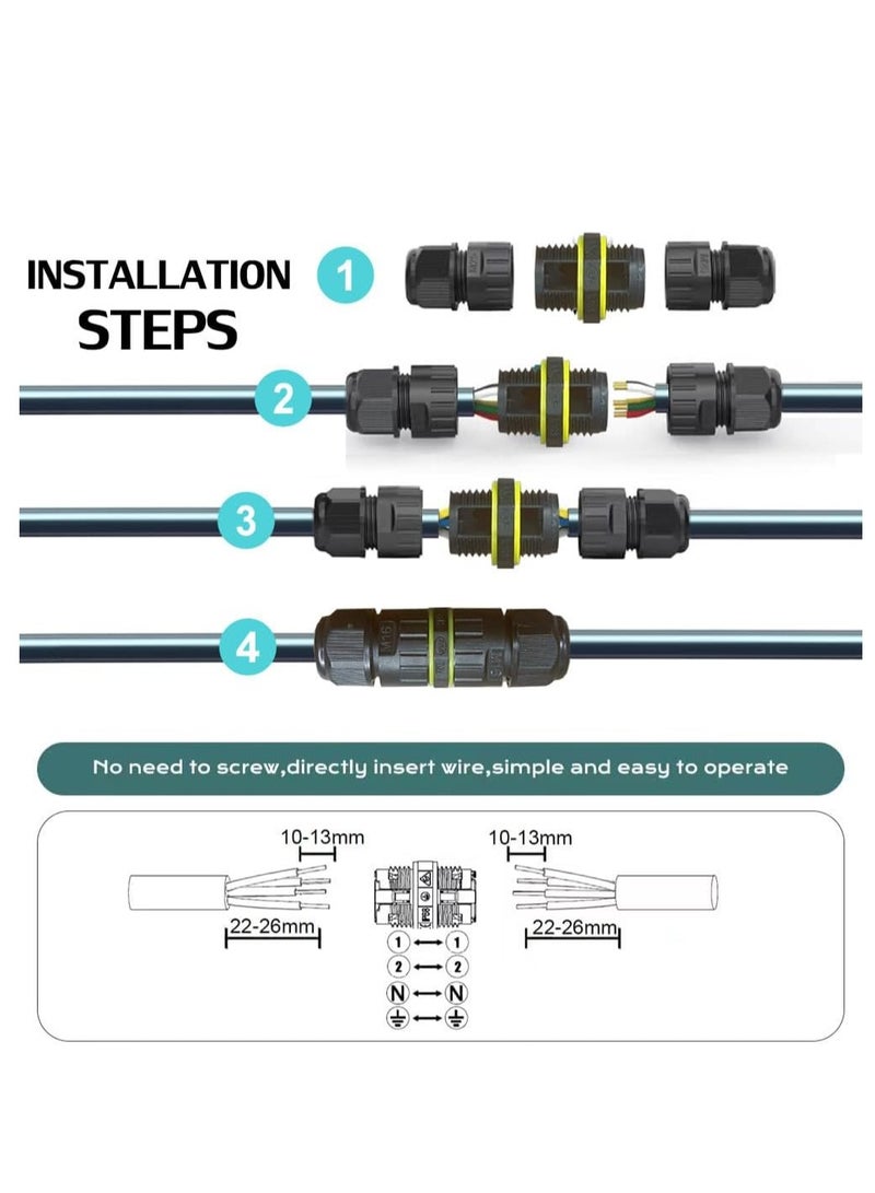 SYOSI IP68 Waterproof 2 Way 4 Pin Junction Box Electrical Cable Connector,5 Pack 24A 400V M20 Wire Range59mm Used for Outdoor Rapid Maintenance Expansion and Extension of Cable Connectors - Image 4