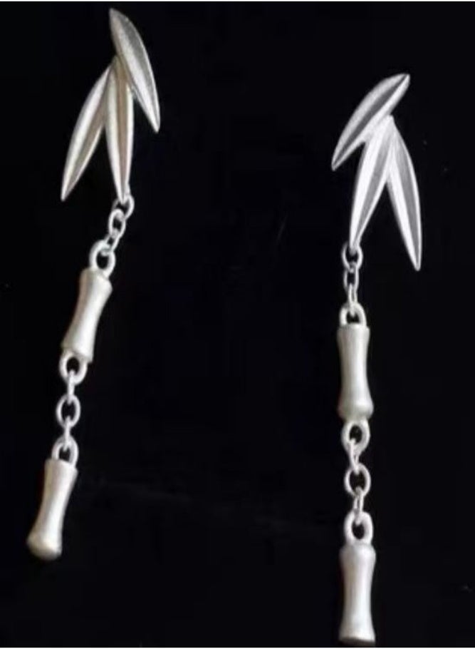 أقراط على شكل أجراس هوائية بأوراق فضية من الطراز الصيني الحديث - Image 1