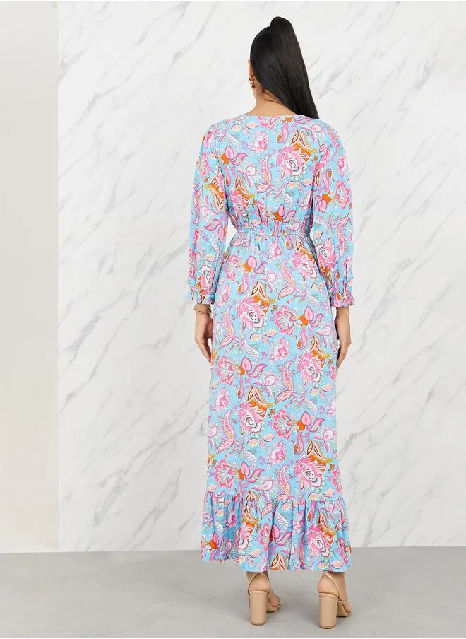 ستايلي Lace Detail Floral Print A-Line Maxi Dress