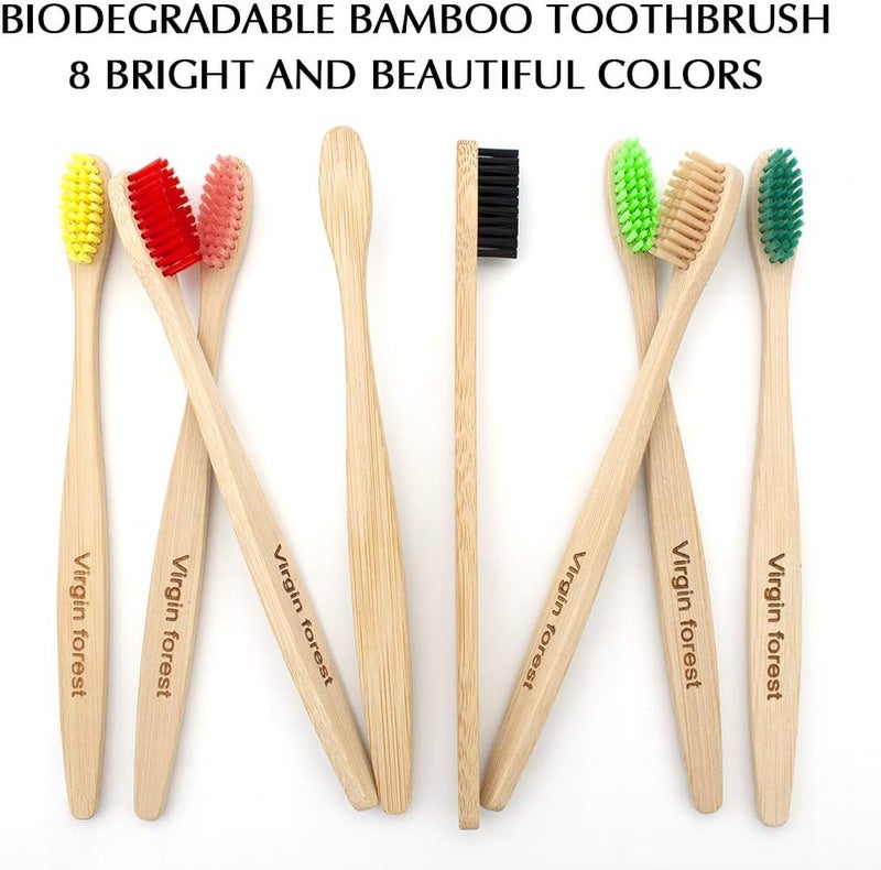 Virgin Forest Charcoal Toothbrush 8pk Assorted, Medium Soft Bristles, Bamboo BPA-Free Handle, Eco-Friendly, Family Pack (Adults & Kids) - Image 2