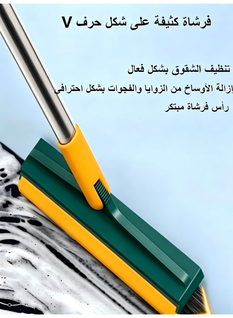 فرشاة تنظيف بمقبض طويل، فرشاة أرضية 2 في 1، فرشاة تنظيف الأرضيات الصلبة على شكل حرف V مع ممسحة سيليكون، رأس فرشاة قابل للدوران 180 درجة، فرشاة حوض الاستحمام والبلاط، تستخدم لتنظيف الحمام والشرفة والمطبخ - Image 3