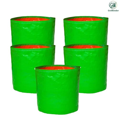 GroWonder Plant Grow Bags 18x18 inches, 230 GSM Strong, Terrace Gardening Vegetable Planting Pots, Woven Fabric Leafy Fruits Growing Containers, Pack of 5 - Image 2