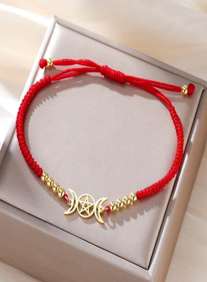 EUEAVAN Triple Moon Goddess Bracelet Magic Pentagram Handcrafted Lucky Red String Bracelet Hecate Wicca Amulet Pagan Jewelry Witchcraft Gift for Women (A-red) - Image 3