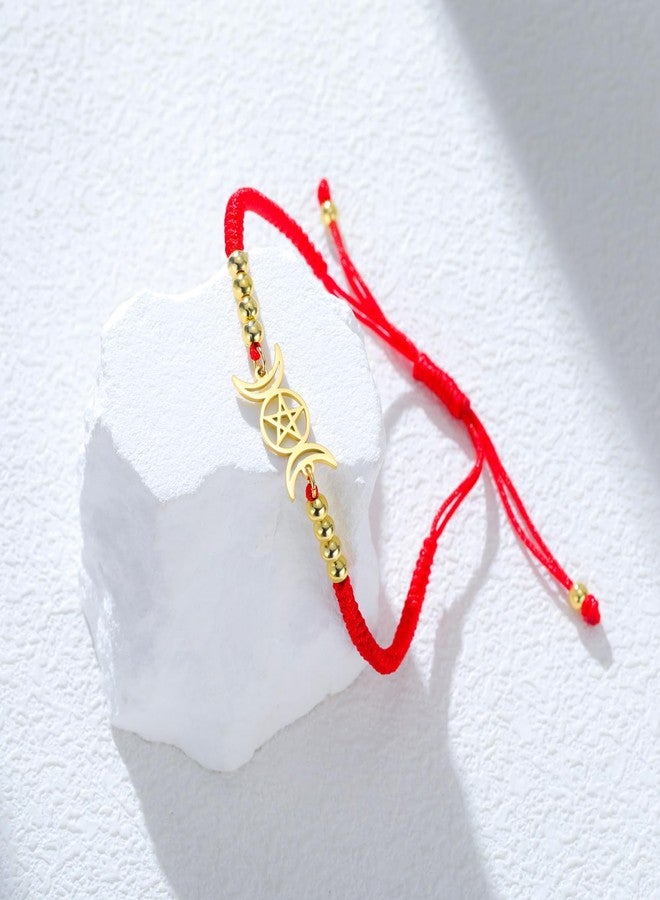 EUEAVAN Triple Moon Goddess Bracelet Magic Pentagram Handcrafted Lucky Red String Bracelet Hecate Wicca Amulet Pagan Jewelry Witchcraft Gift for Women (A-red) - Image 4