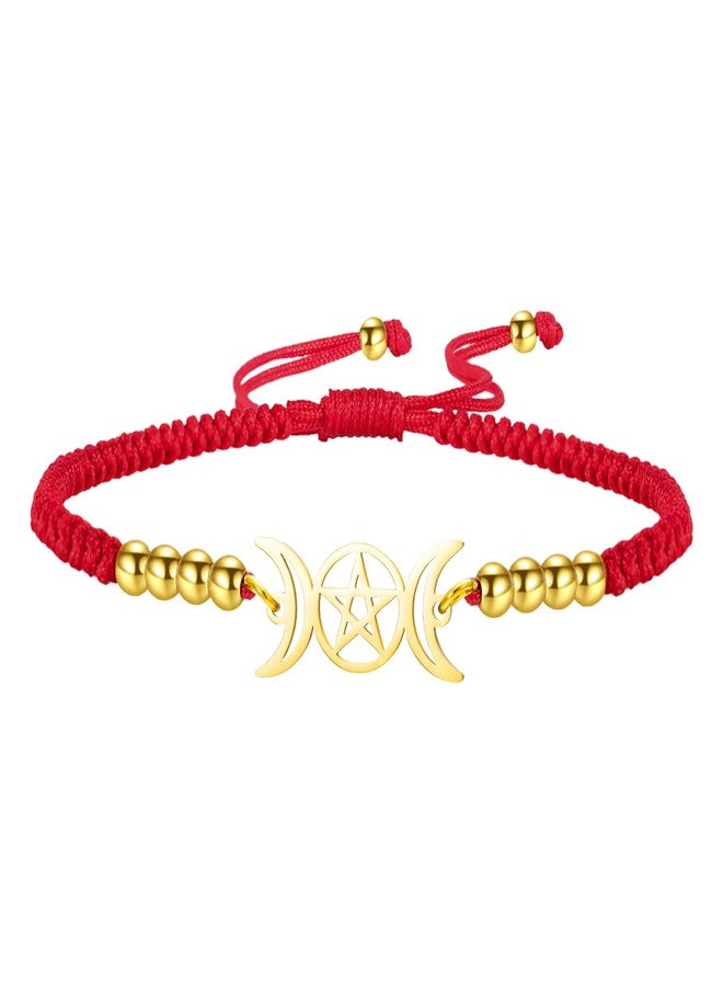 EUEAVAN Triple Moon Goddess Bracelet Magic Pentagram Handcrafted Lucky Red String Bracelet Hecate Wicca Amulet Pagan Jewelry Witchcraft Gift for Women (A-red) - Image 1
