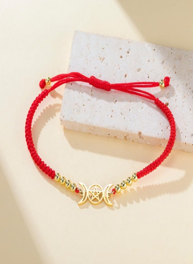 EUEAVAN Triple Moon Goddess Bracelet Magic Pentagram Handcrafted Lucky Red String Bracelet Hecate Wicca Amulet Pagan Jewelry Witchcraft Gift for Women (A-red) - Image 5
