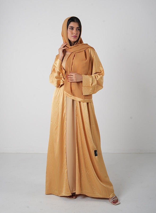 JAMEELA Gold Bling Open Abaya 3 pieces Set - Image 1
