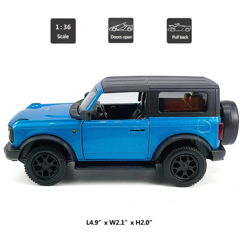 Metanyl 2-Door Bronco Badlands Model Car 1/36 Scale Diecast Toy Cars Metal Alloy Childrens Vehicles  Pull Back Doors Open  Black Rim  Mens Collection  Kids Toys for Boys Gifts  Cake Topper Home D?cor  Blue - Image 2