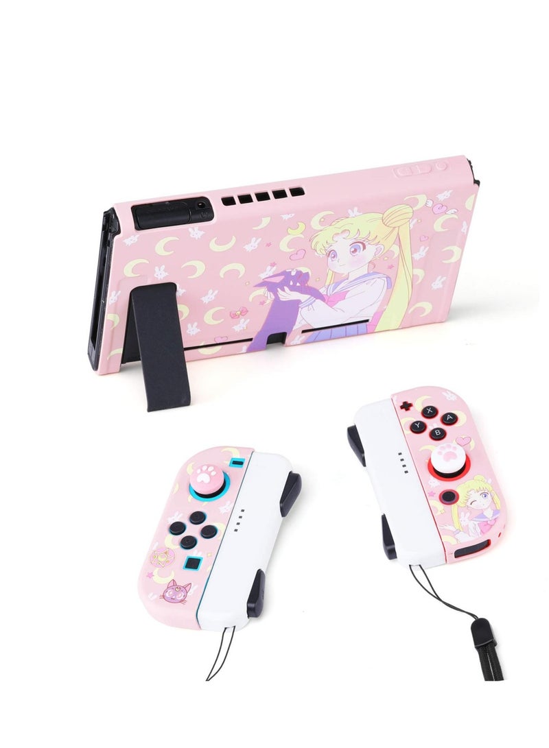 Captaintech Cute Protective Case for Nintendo Switch - Soft Slim Grip Cover Shell for Console and Joy-Con with Screen Protector, Thumb Grips, Anti-Scratch (Sailor Moon) - Image 3
