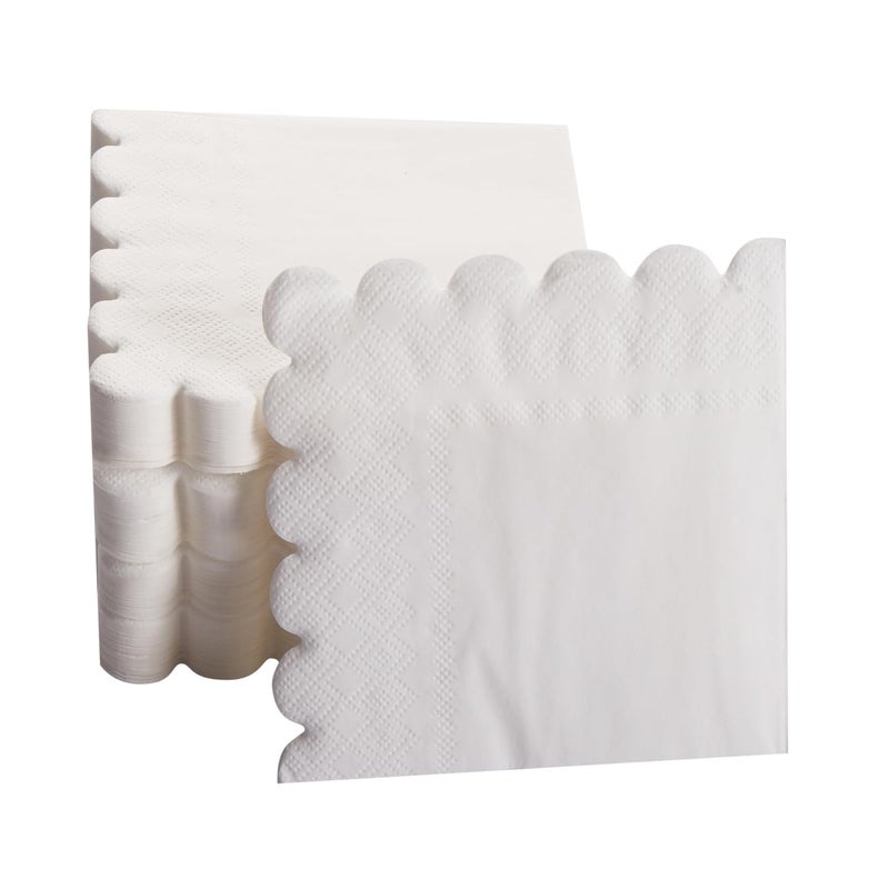 BEFORYOU 100 Pack Cocktail Napkin 2-Ply Scalloped Edged Dessert Napkins Folded 5 x 5 Inches Disposable Napkins for Dinner Wedding Birthday Party Bridal Anniversary Reception Event (White) - Image 4