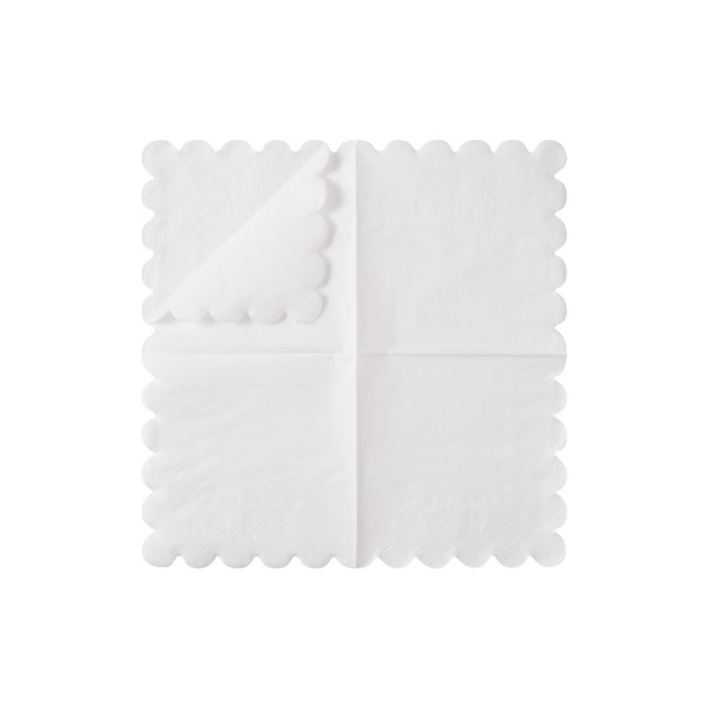 BEFORYOU 100 Pack Cocktail Napkin 2-Ply Scalloped Edged Dessert Napkins Folded 5 x 5 Inches Disposable Napkins for Dinner Wedding Birthday Party Bridal Anniversary Reception Event (White) - Image 3