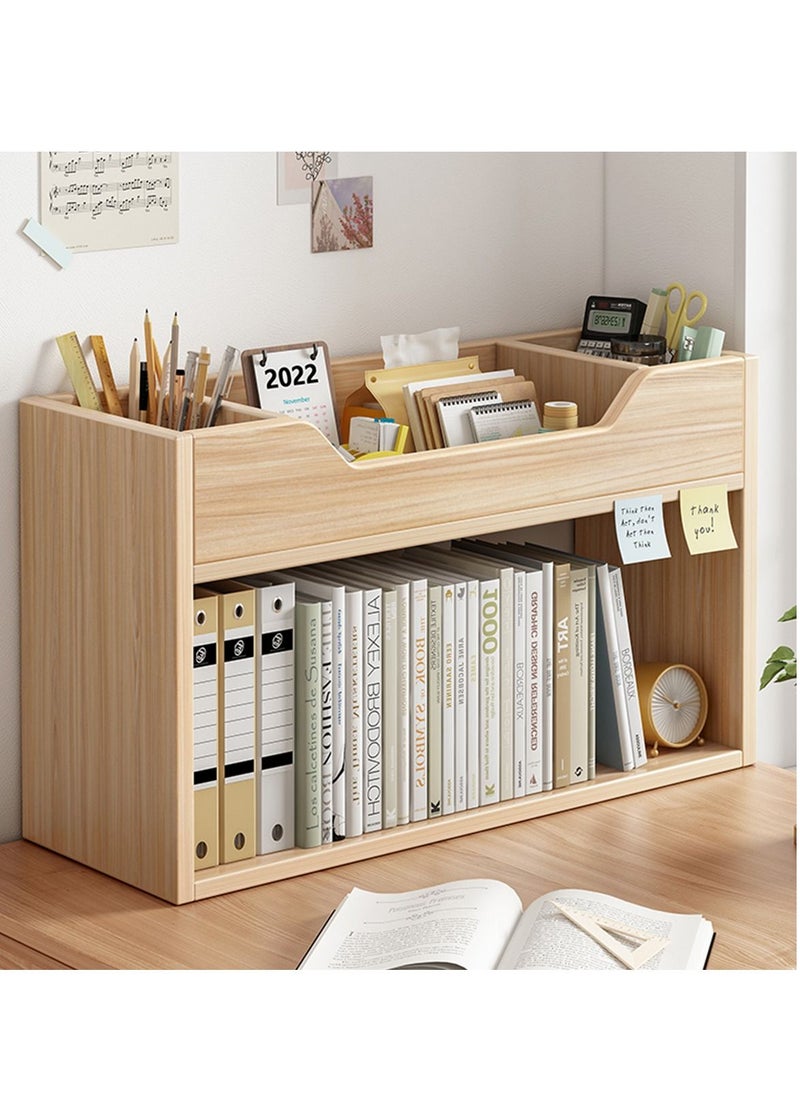 JANTENS - JANTENS Wooden Desktop Bookshelf,Desktop Organizer Office Storage Rack,Office Supplies Shelf Stand Shelf Rack,Simple Notebook Storage Shelf 60*18*45cm Beige - Image 1