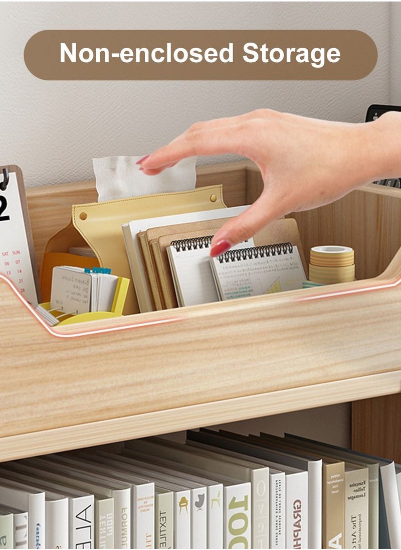 JANTENS - JANTENS Wooden Desktop Bookshelf,Desktop Organizer Office Storage Rack,Office Supplies Shelf Stand Shelf Rack,Simple Notebook Storage Shelf 60*18*45cm Beige - Image 1