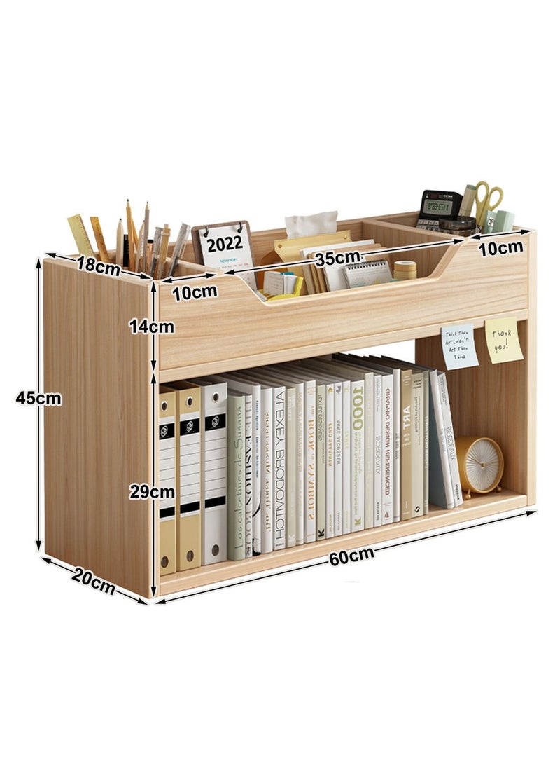JANTENS - JANTENS Wooden Desktop Bookshelf,Desktop Organizer Office Storage Rack,Office Supplies Shelf Stand Shelf Rack,Simple Notebook Storage Shelf 60*18*45cm Beige - Image 1