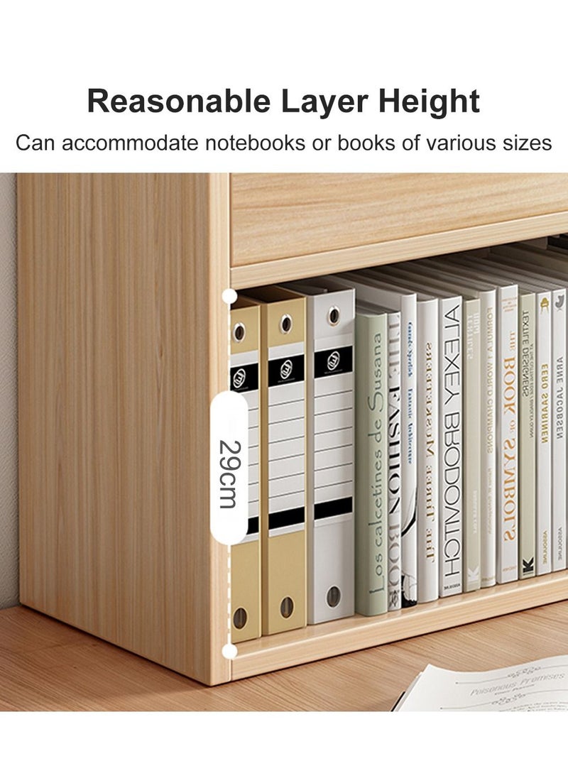JANTENS - JANTENS Wooden Desktop Bookshelf,Desktop Organizer Office Storage Rack,Office Supplies Shelf Stand Shelf Rack,Simple Notebook Storage Shelf 60*18*45cm Beige - Image 1