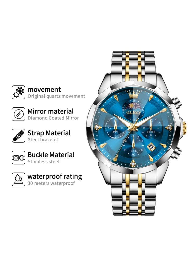 OLEVS High-End Luxurious Men's Watch Waterproof Multifunctional Stainless Steel Strap Durable Anti-Slip Coated Glass Stylish Luminous Timepiece - Image 1