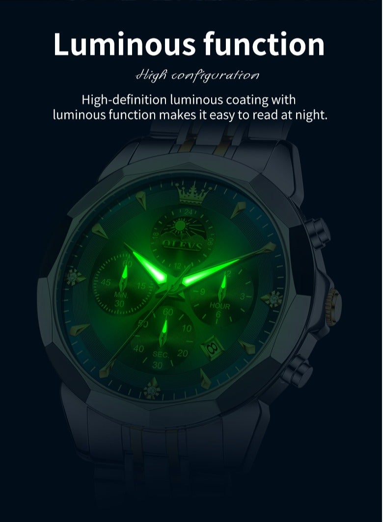 OLEVS High-End Luxurious Men's Watch Waterproof Multifunctional Stainless Steel Strap Durable Anti-Slip Coated Glass Stylish Luminous Timepiece - Image 4