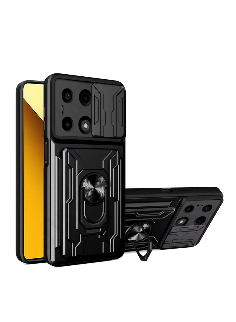 Techie Xiaomi Redmi Note 13 5G Slide Armor Case with 360° Ring, Magnetic Stand, Card Holder, Camera Shield & Mil-Grade Drop Protection - Image 1