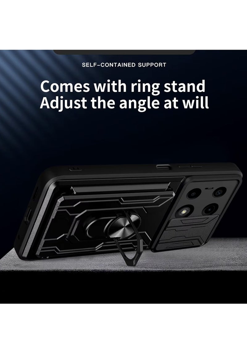 Techie Xiaomi Redmi Note 13 5G Slide Armor Case with 360° Ring, Magnetic Stand, Card Holder, Camera Shield & Mil-Grade Drop Protection - Image 4