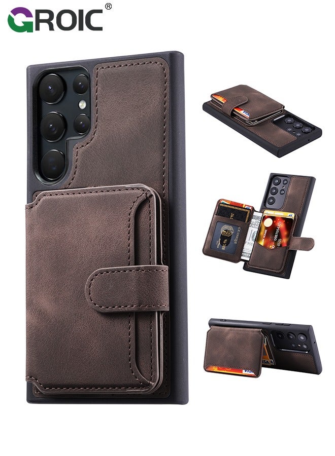 GROIC Case for Samsung Galaxy S24 Ultra 6.8" PU Leather Wallet Shell Magnetic Back Kickstand Card Holder Slots Shockproof Protective Flip Cover Anti-Fingerprint Shockproof Protective Cover  - Image 1