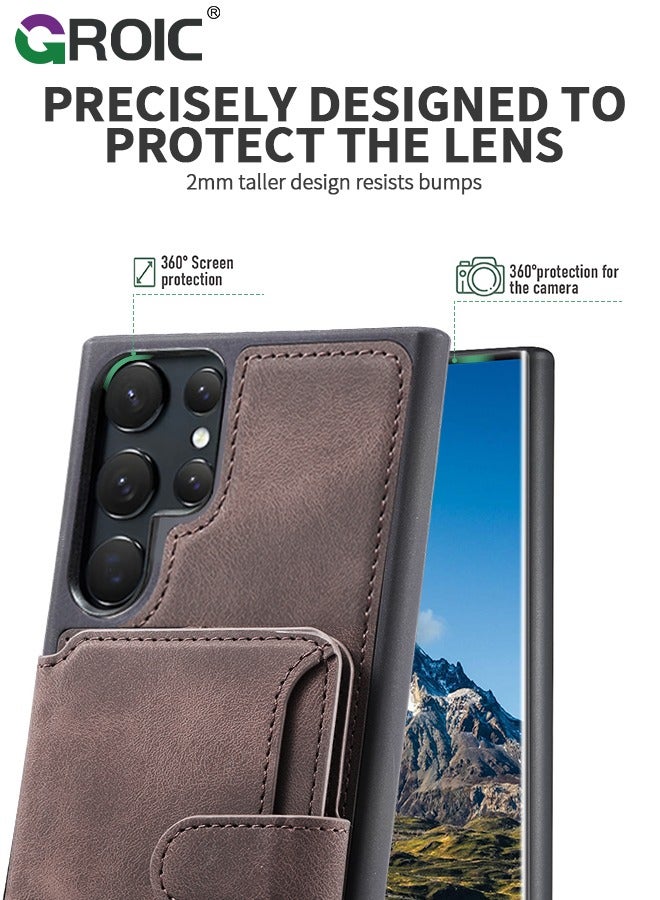 GROIC Case for Samsung Galaxy S24 Ultra 6.8" PU Leather Wallet Shell Magnetic Back Kickstand Card Holder Slots Shockproof Protective Flip Cover Anti-Fingerprint Shockproof Protective Cover  - Image 3