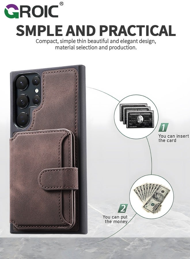 GROIC Case for Samsung Galaxy S24 Ultra 6.8" PU Leather Wallet Shell Magnetic Back Kickstand Card Holder Slots Shockproof Protective Flip Cover Anti-Fingerprint Shockproof Protective Cover  - Image 2