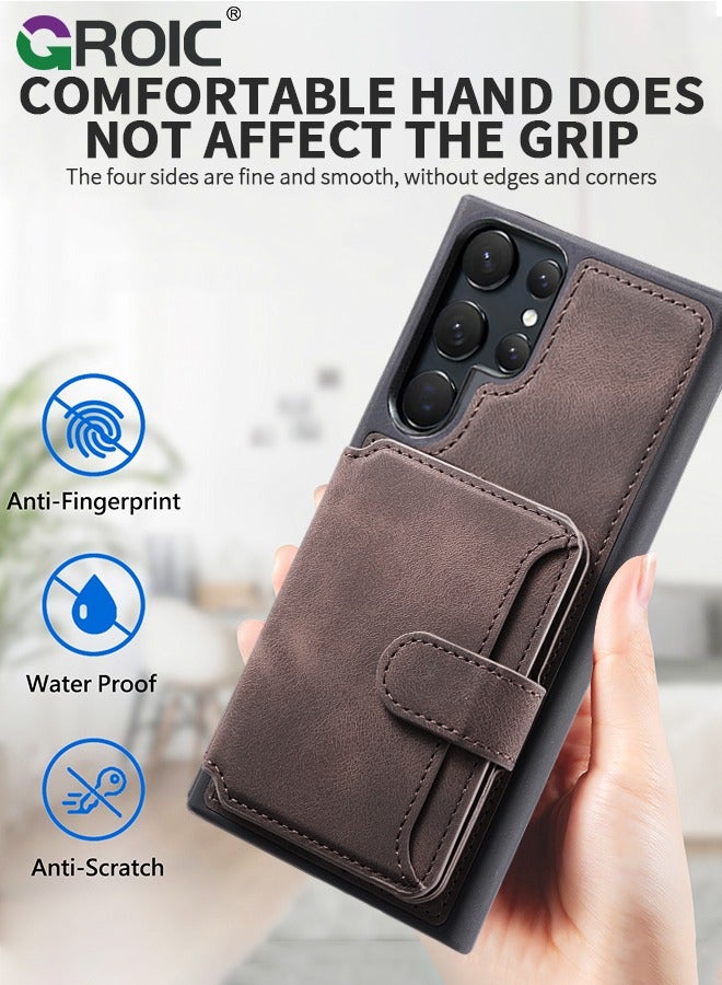 GROIC Case for Samsung Galaxy S24 Ultra 6.8" PU Leather Wallet Shell Magnetic Back Kickstand Card Holder Slots Shockproof Protective Flip Cover Anti-Fingerprint Shockproof Protective Cover  - Image 5