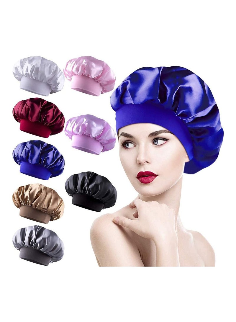NIBEMINENT 8 Pieces Sleep Caps Women Satin Bonnets Sleeping Hair Loss Cap Salon Night for Colours Elastic Stain Bonnet Hat Shower - Image 1
